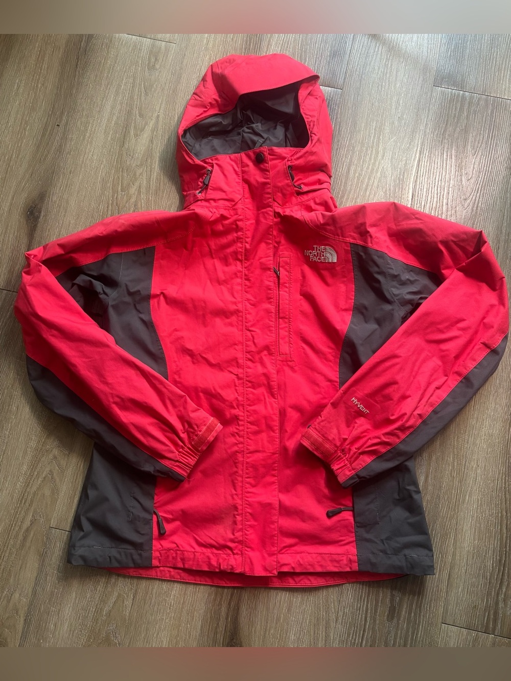 The North Face Women's Red and Gray Jacket with Hood